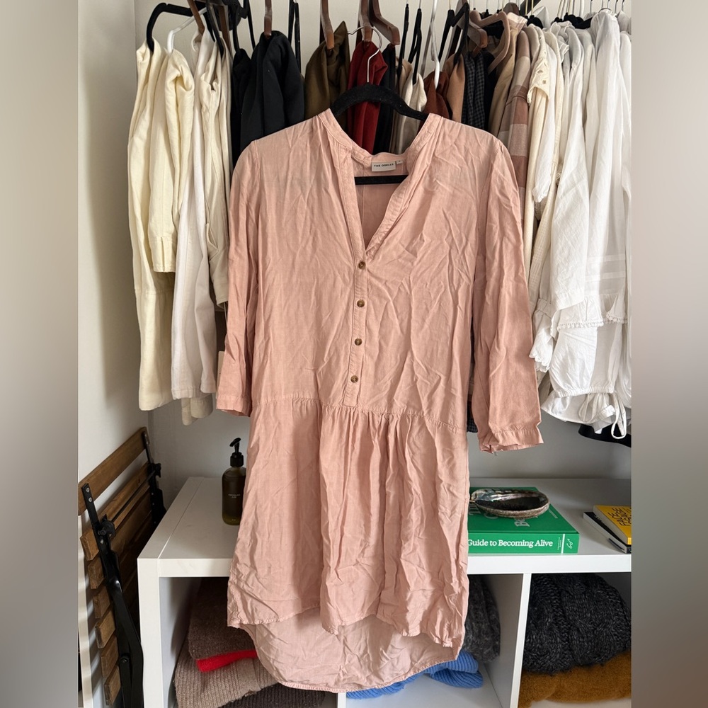 Blush Pink V-Neck Button Tunic Dress